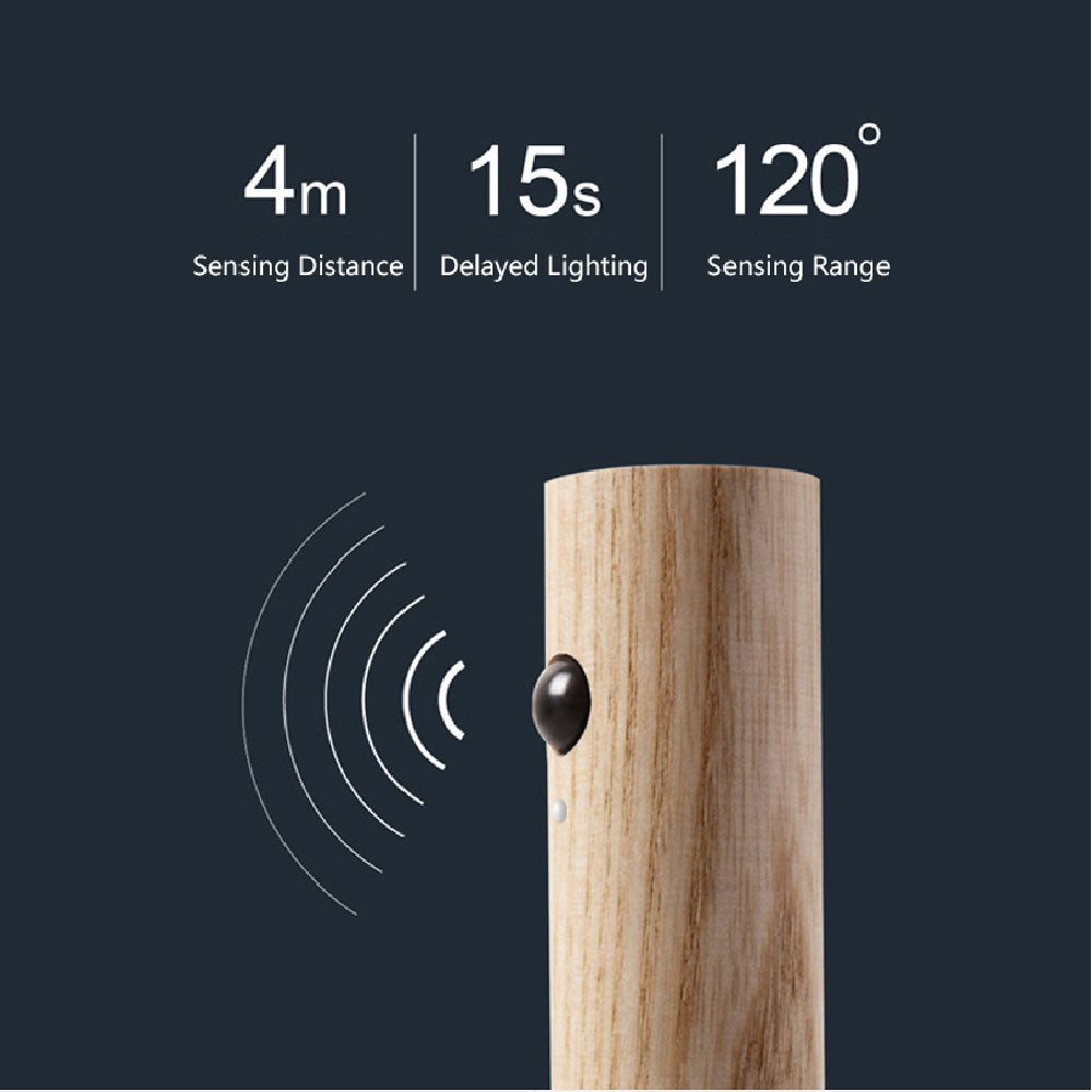 Magnetic Wooden LED Wall Light with PIR Motion Sensor – USB Rechargeable Night Light