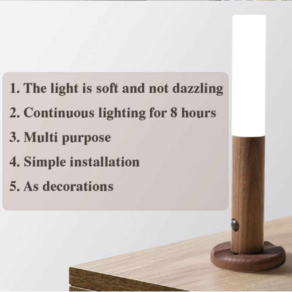 Magnetic Wooden LED Wall Light with PIR Motion Sensor – USB Rechargeable Night Light