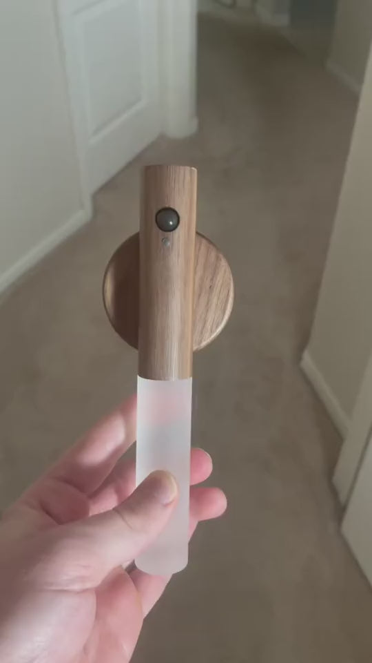 Magnetic Wooden LED Wall Light with PIR Motion Sensor – USB Rechargeable Night Light
